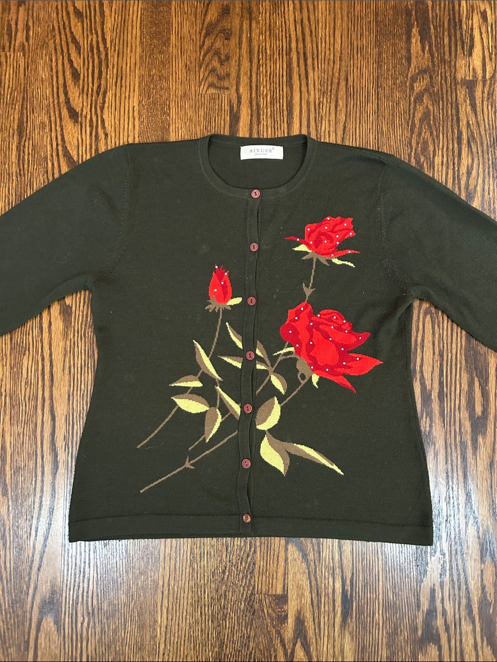 Vintage 90s Knit Floral Cardigan - Picture 5 of 10